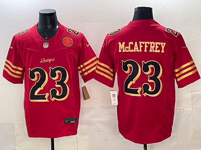 Men 2025 Nike San Francisco 49ers #23 Mccaffrey red gold 5th generation Limited NFL Jersey 009->new york jets->NFL Jersey